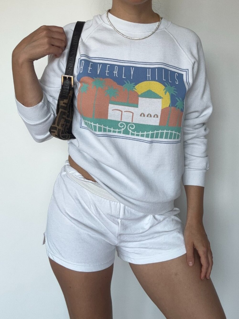 Vintage Beverly Hills White Sweatshirt - 80s/90s- Athletic Retro - Small/Medium